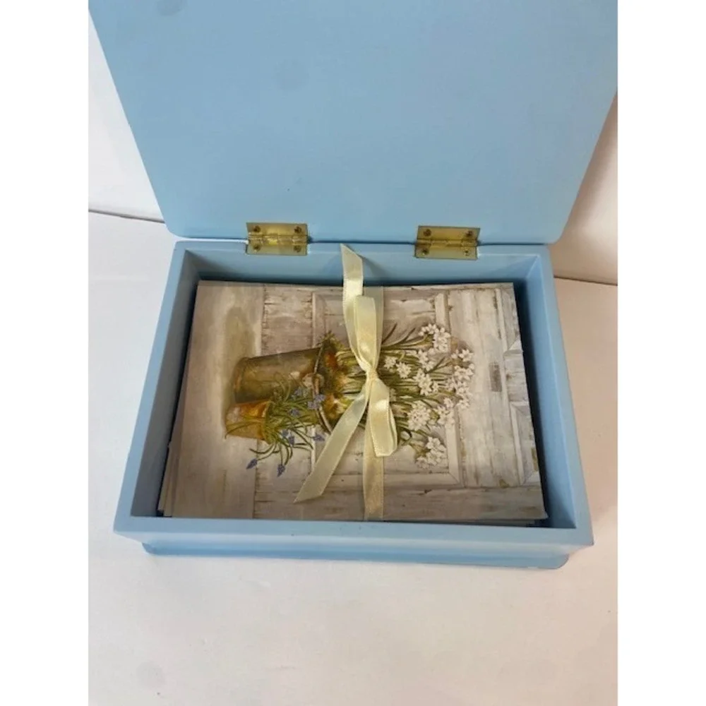 Blue Floral Wooden Keepsake Box with Stationery Set Kathryn White 2003